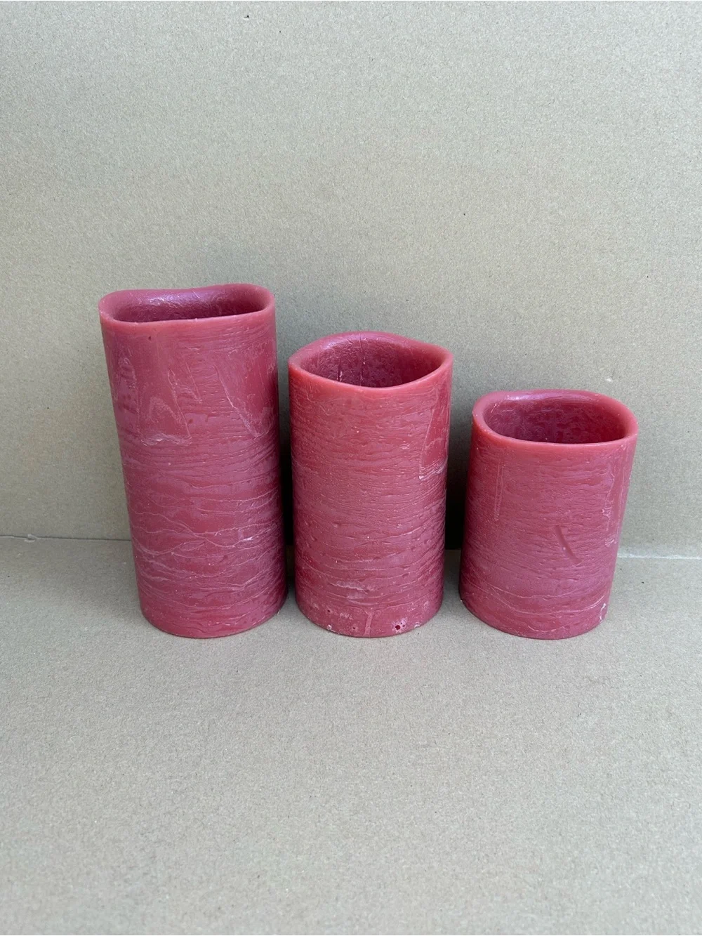 Flameless LED Pillar Candles Cinnamon Scented Real Wax Set of 3 Flickering